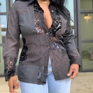 Vintage Black Lace Patch Work Blouse ( Size S)